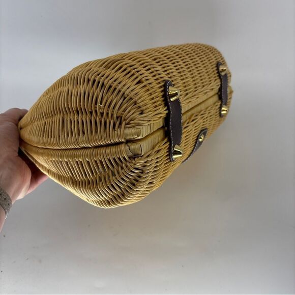 Etienne Aigner Brown and Tan hand Bag with Woven Wicker Texture with wallet - Picture 12 of 16